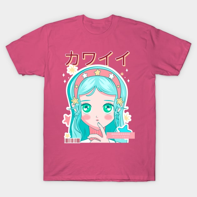 Cute Smiling Anime Girl v5 - Anime Lover T-Shirt by Dener Queiroz